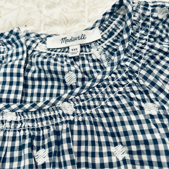 Madewell Blue/White Gingham Checked Blouse  White Embroidered Circles L/S XXS - Picture 4 of 7